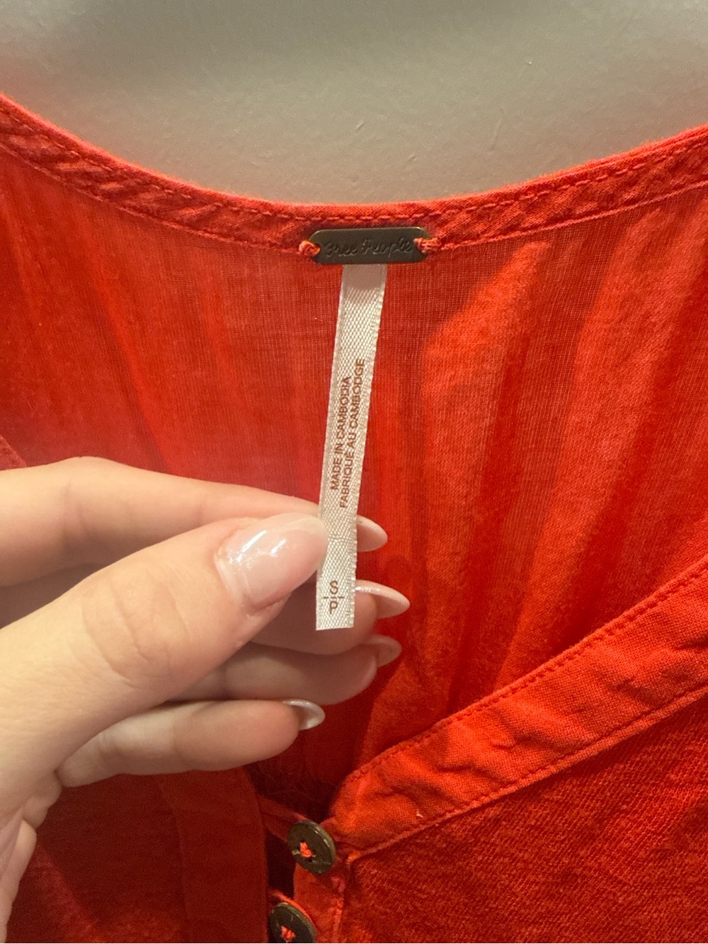 Free People Red Button-Front Tunic - Picture 2 of 3
